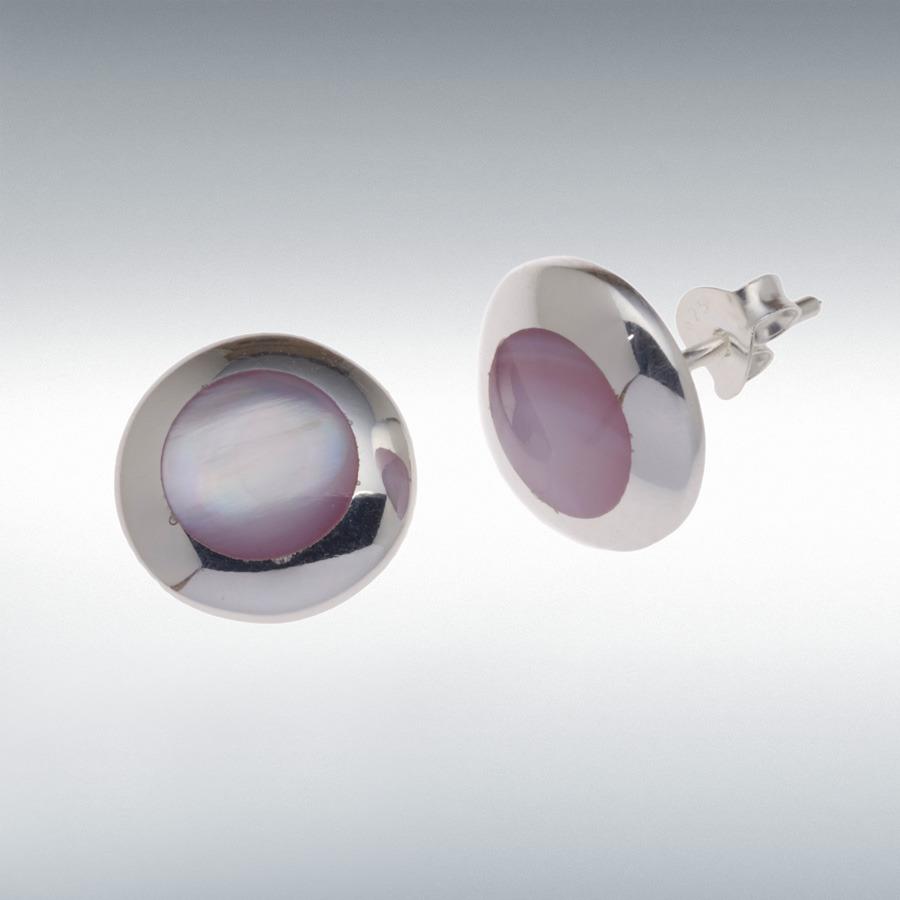 Sterling Silver 12mm Pink Mother of Pearl Stud Earrings