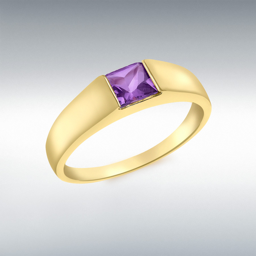 9ct Yellow Gold Square Amethyst Dress Ring