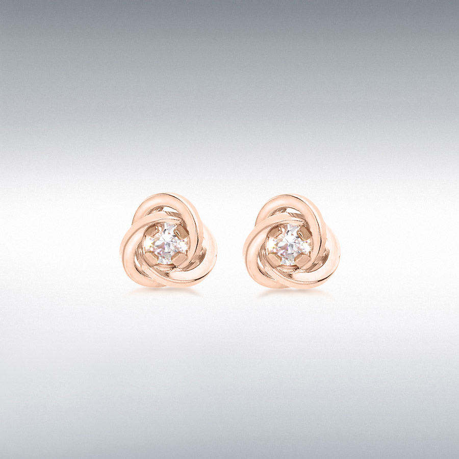 18ct Rose Gold CZ 6.5mm Knot Stud Earrings