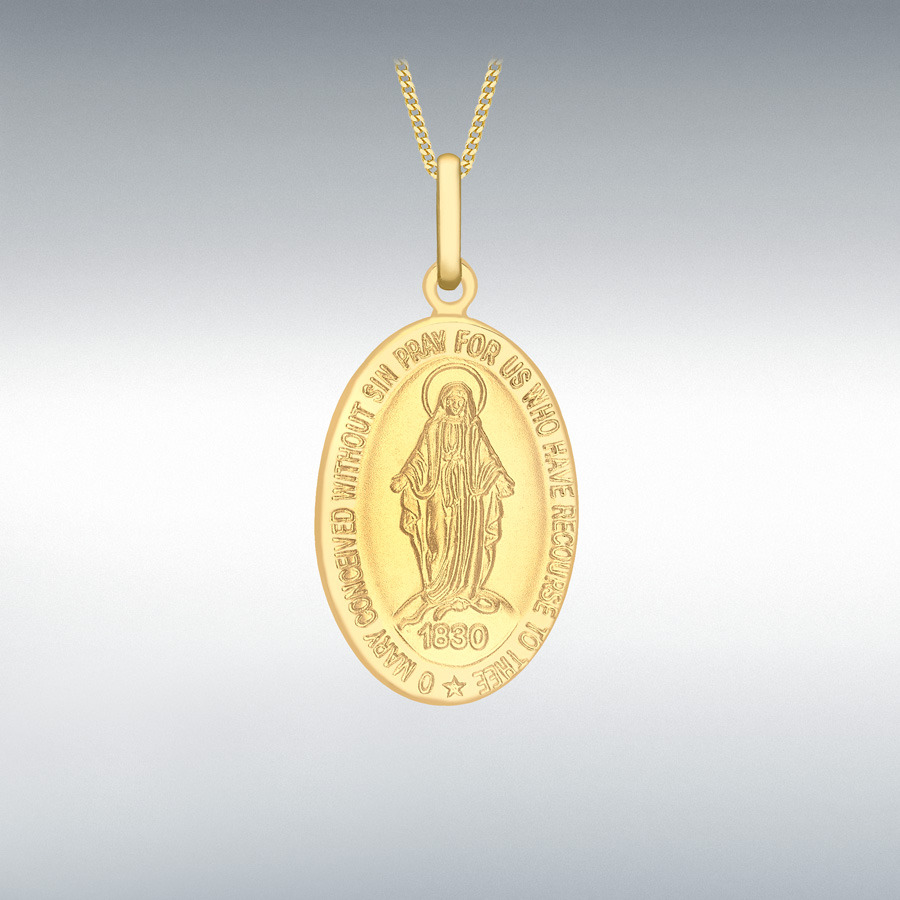 9ct Yellow Gold 13mm x 28mm 'Holy Mary' Oval Reversible Pendant