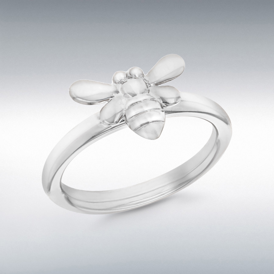 Sterling Silver Rhodium Plated Bee Stacking Ring