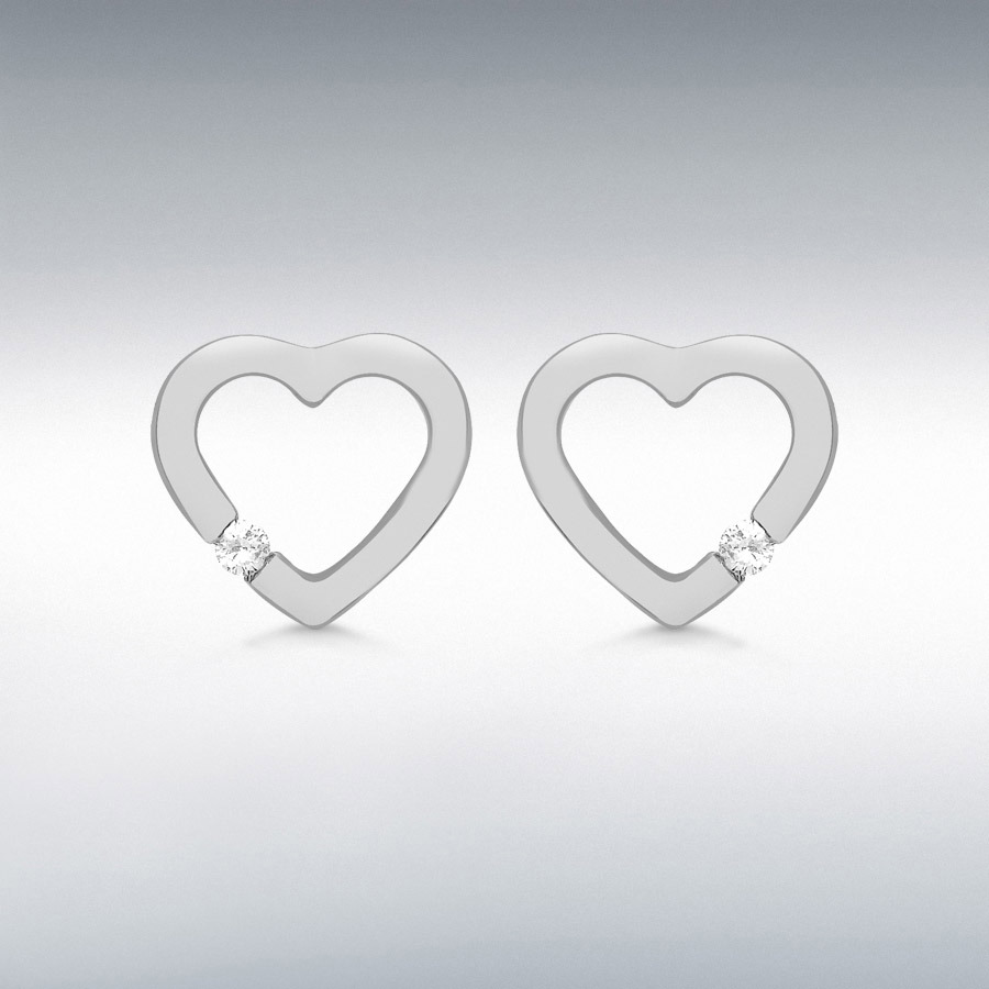 Sterling Silver Rhodium Plated CZ 10mm x 10mm Floating Heart Stud Earrings