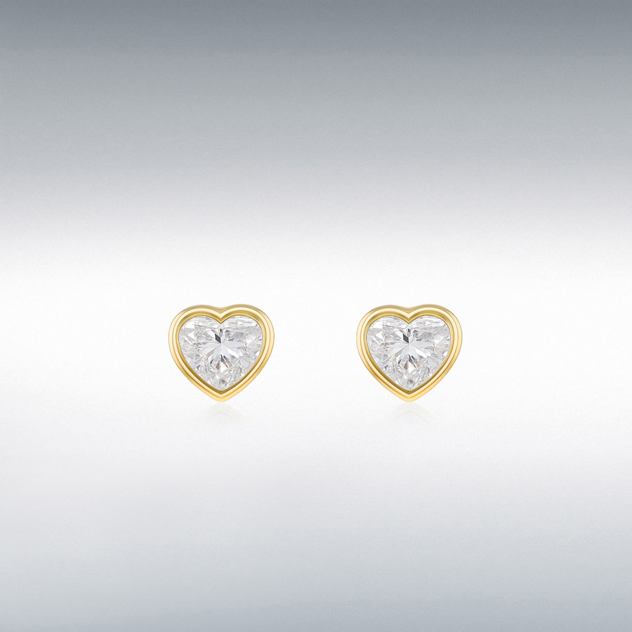 9ct Yellow Gold 1ct Heart Lab Created Diamond 6mm x 6.6mm Stud Earrings