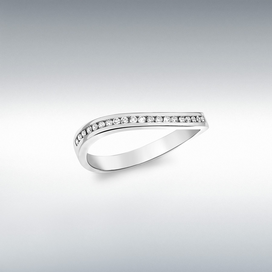 9ct White Gold 0.15ct Diamond Channel Set Wave Half-Eternity Ring