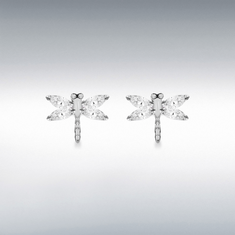 Sterling Silver CZ 11mm x 9.3mm Dragonfly Stud Earrings