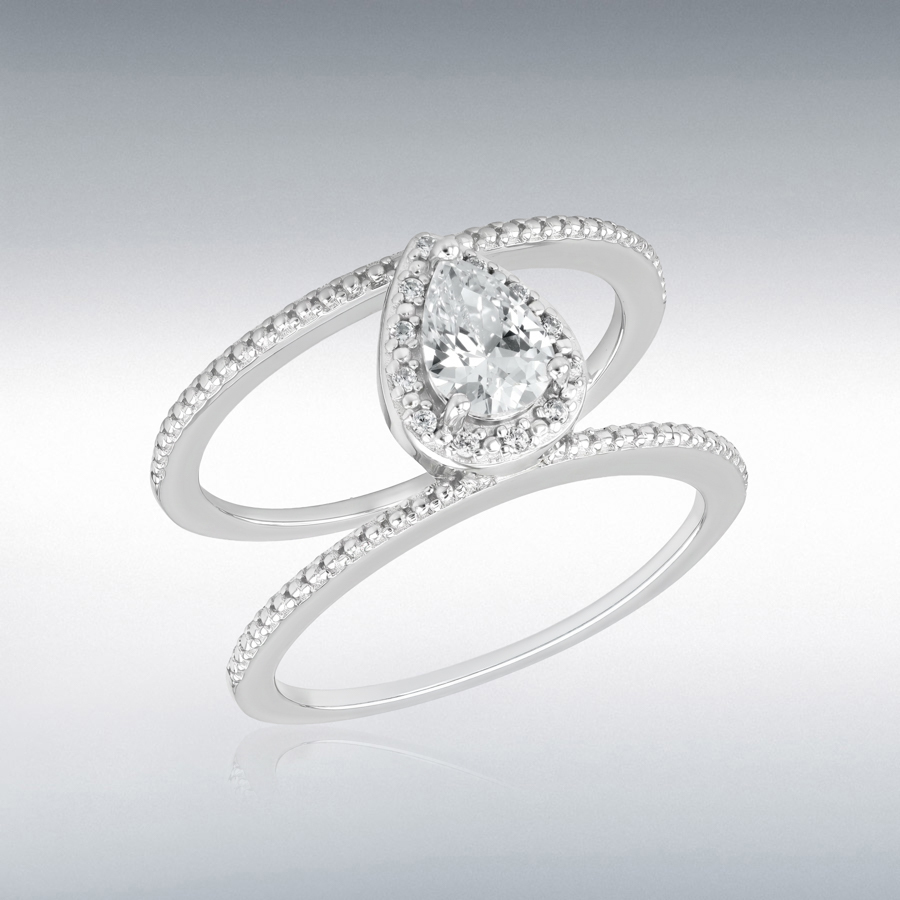 Sterling Silver Rhodium Plated Oura Ring Teardrop CZ Cluster Enhancer