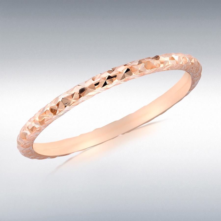 9ct Rose Gold Diamond Cut Slim Band Stack Ring 