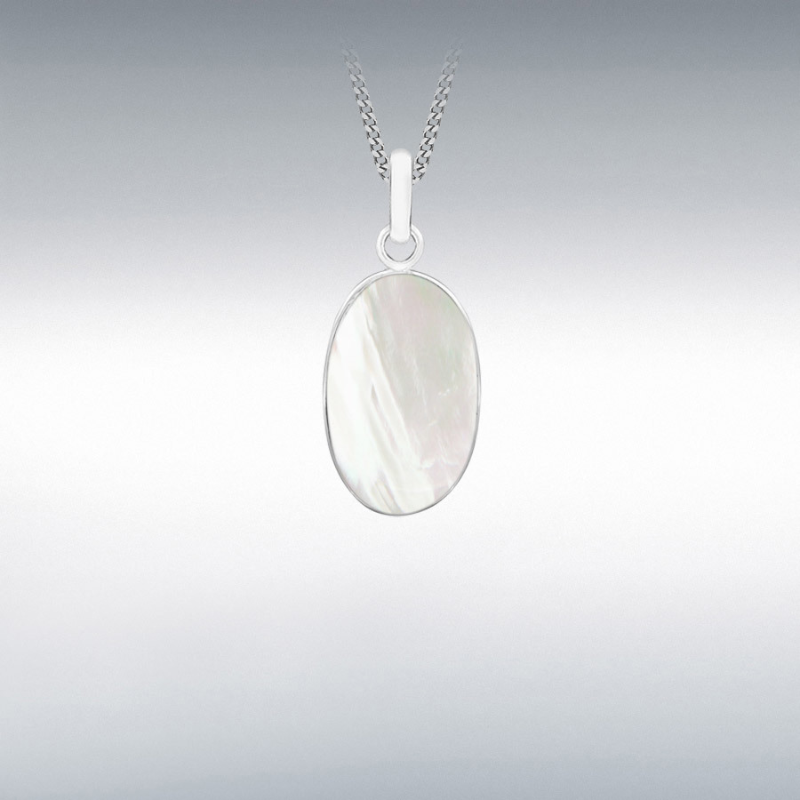 Sterling Silver Oval White Mother of Pearl 16mm x 35mm Pendant