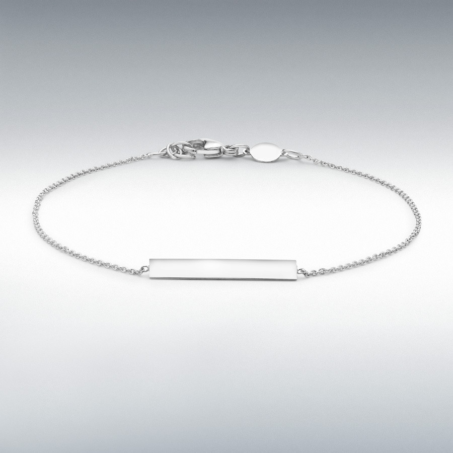 9ct White Gold 3mm x 20mm Horizontal-Bar Adjustable Bracelet 18cm-19cm/7"-7.5