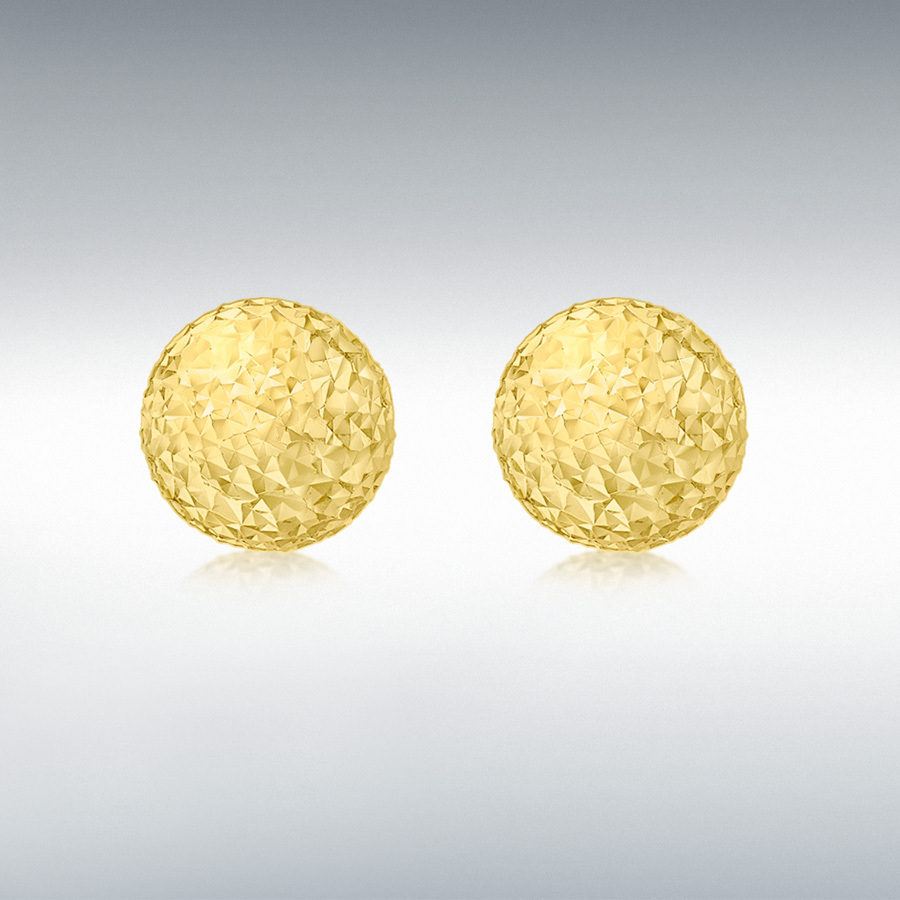 9ct Yellow Gold 8mm Diamond Cut Ball Stud Earrings 