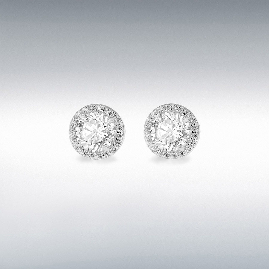 Sterling Silver CZ 8.5mm Halo Stud Earrings