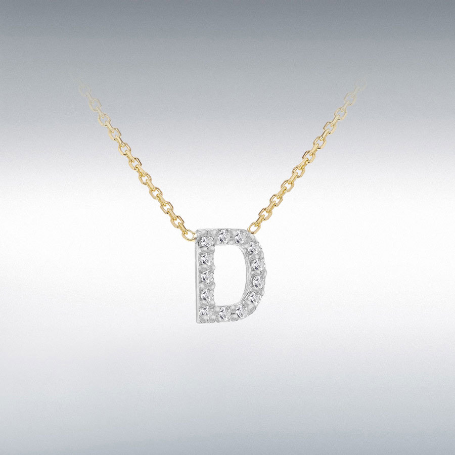 9ct 2-Colour Gold With 0.005ct Diamonds Mini Initial "D" Necklace 38cm/15"-43cm/17"