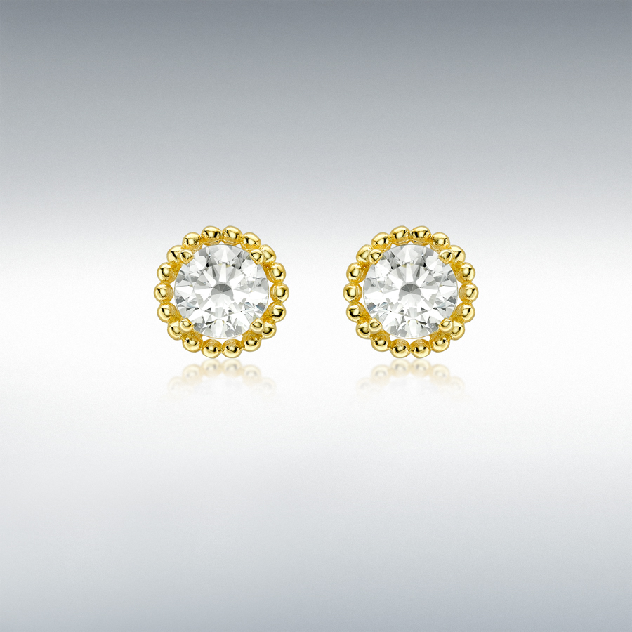 9ct Yellow Gold CZ 7mm Halo Stud Earrings