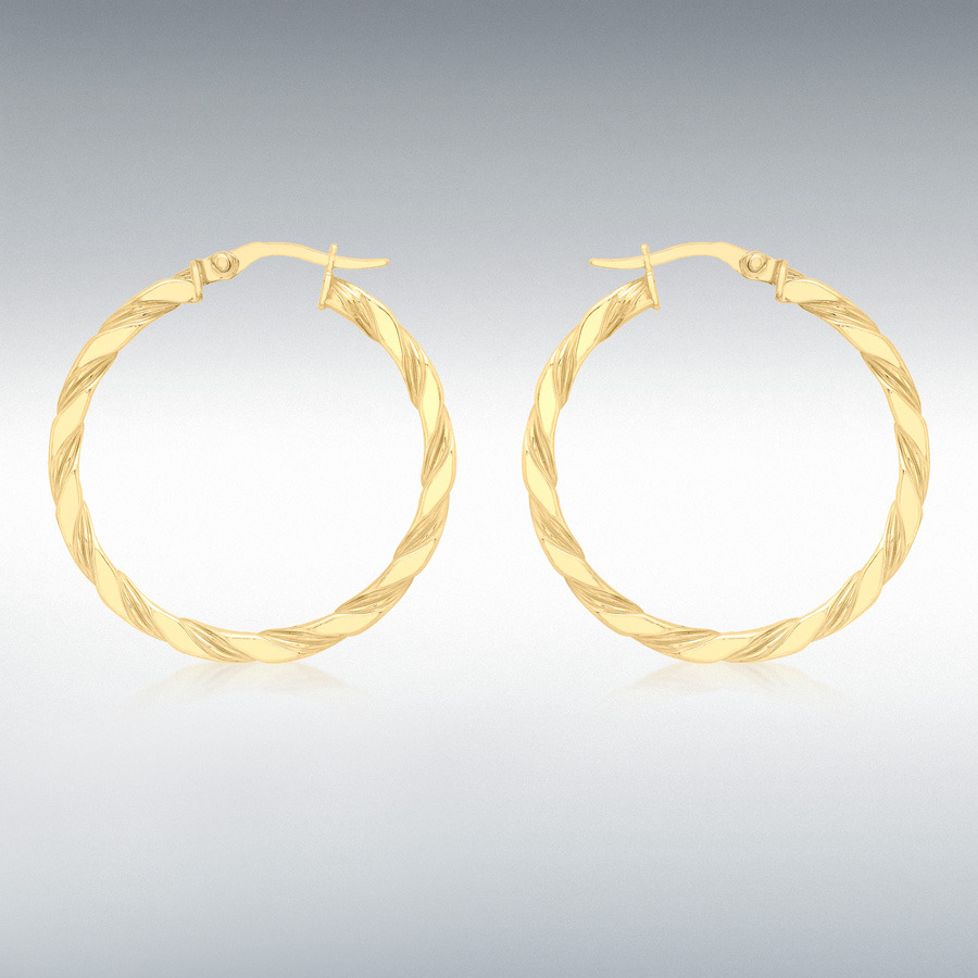 9ct Yellow Gold 30mm Twist Hoop Creole Earrings