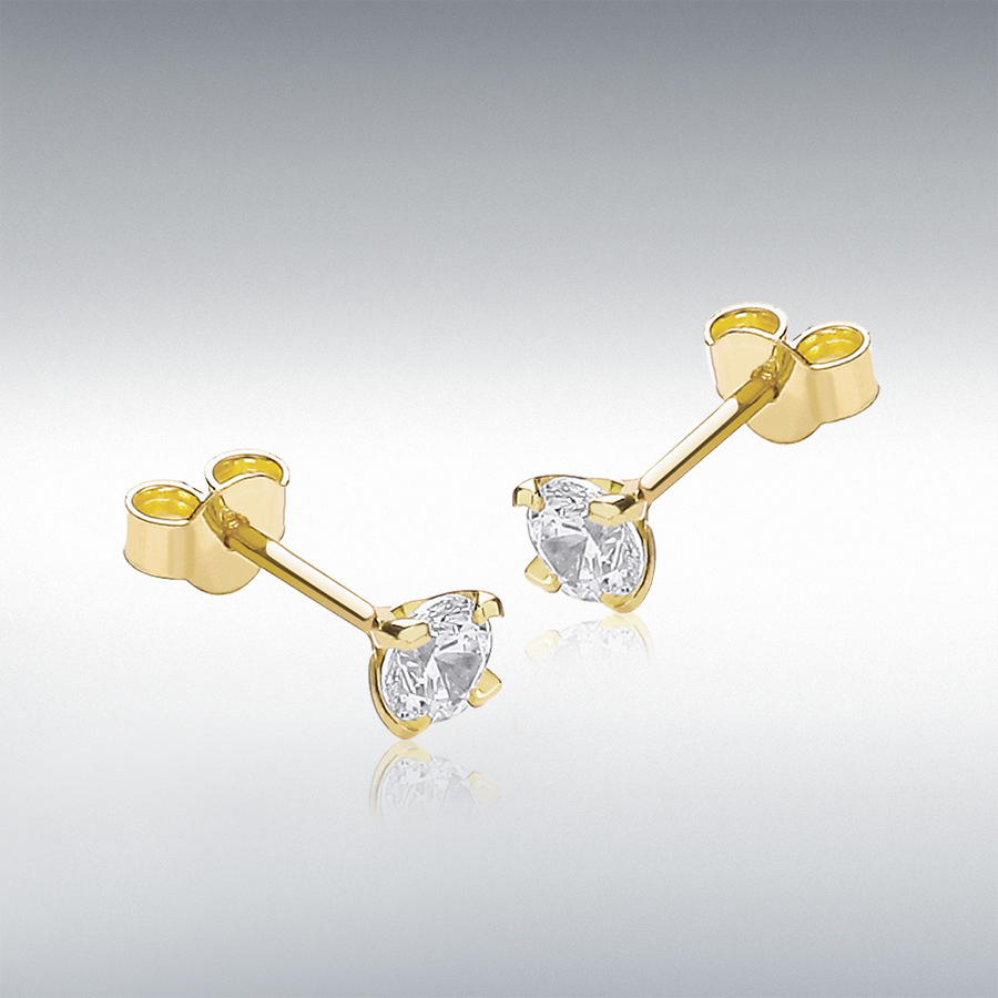 9ct Yellow Gold 4mm Round CZ Stud Earrings