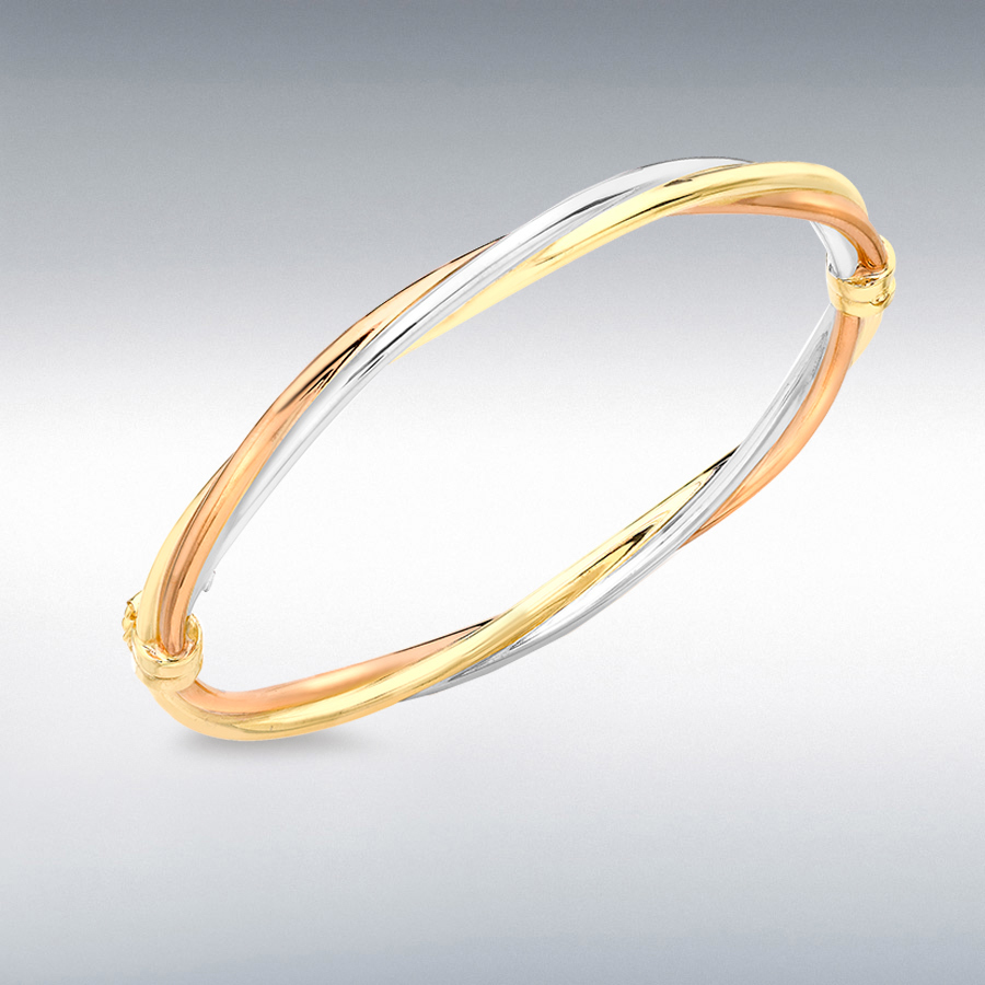 18ct 3-Colour Gold 4mm Twist-Tube Bangle