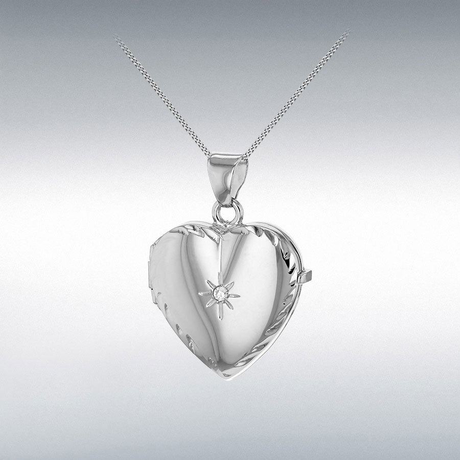 Sterling Silver Urn Star with 2mm CZ Heart Locket Pendant