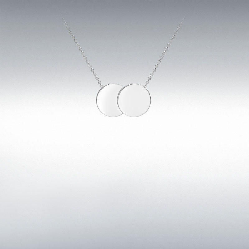 9ct White Gold 16.8mm x 10mm Double-Disc Adjustable Necklace 41cm/16"-43cm/17"