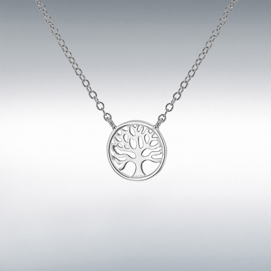 Sterling Silver Rhodium Plated 11mm 'Tree of Life' Adjustable Necklace 39cm/15.5"-42cm/16.5