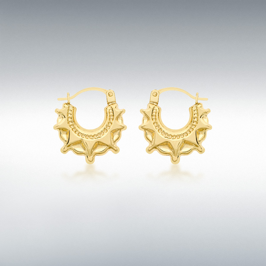 18ct Yellow Gold 14mm x 17mm Star-Patterned Creole Earrings