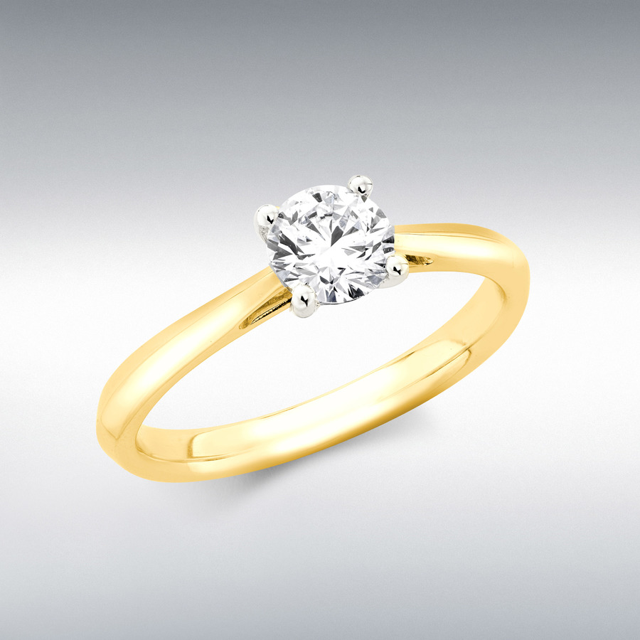 18ct Yellow Gold 0.70ct 5.5mm Lab Created Diamond Peaked Band Solitaire Ring