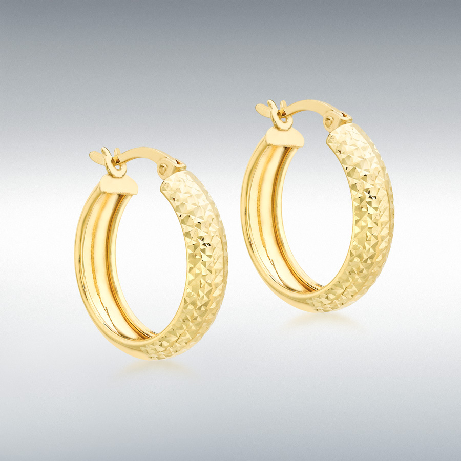 9ct Yellow Gold 4.5mm x 19mm Diamond Cut Hoop Creole Earrings