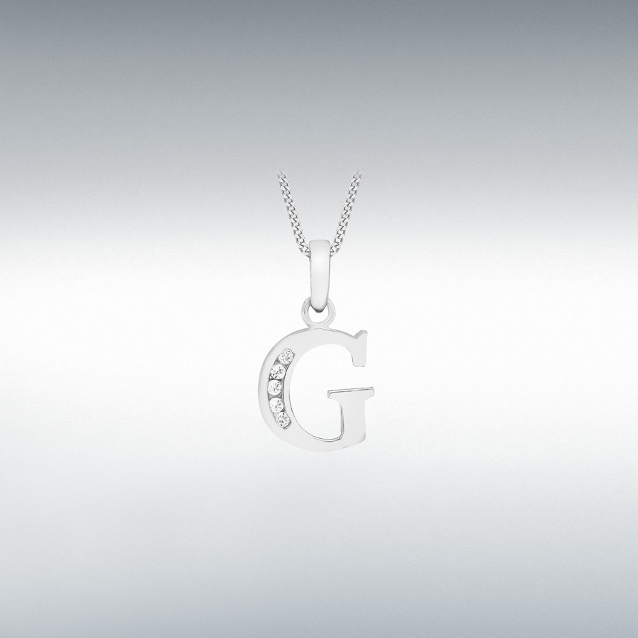 9ct White Gold CZ 10mm x 12mm 'G' Initial Pendant