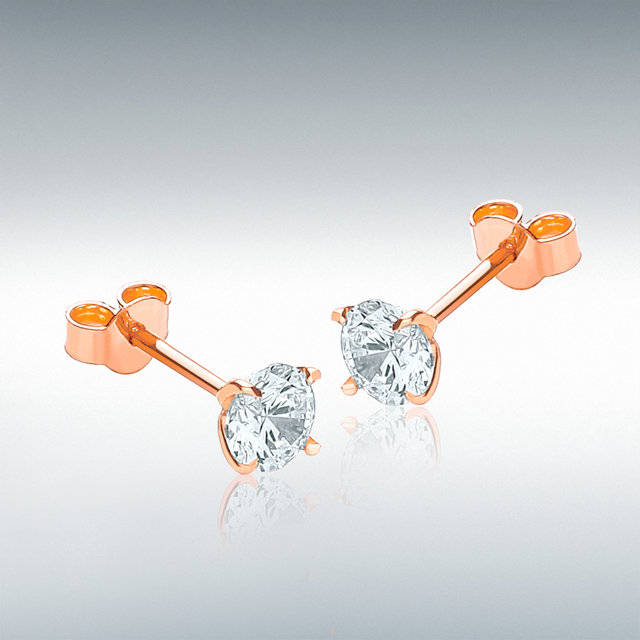9ct Rose Gold 5mm Round CZ Stud Earrings