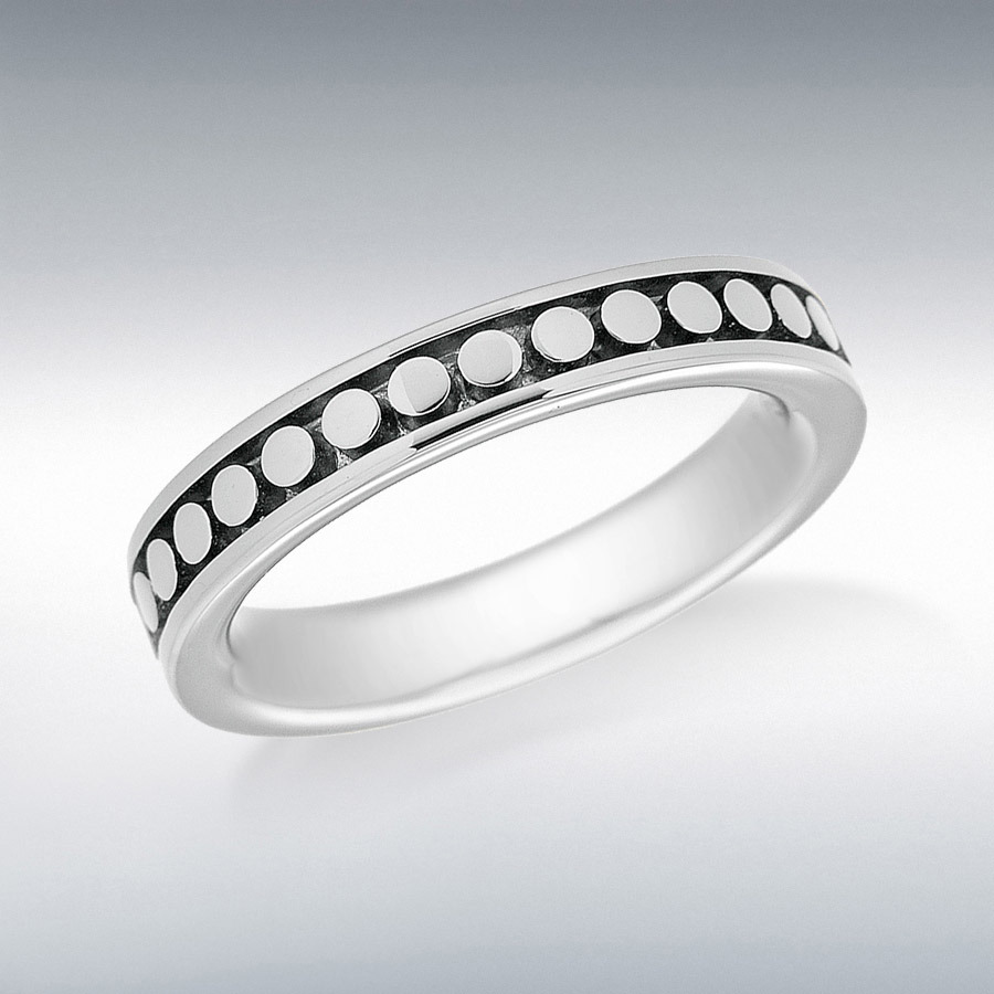 Sterling Silver Black Rhodium Plated 4mm Dot-Patterned Band Stacking Ring