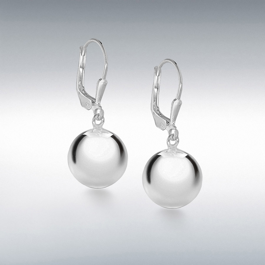 Sterling Silver 12mm Round Ball Drop Earrings