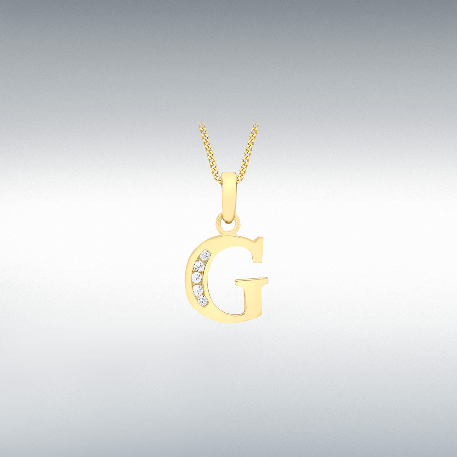 9ct Yellow Gold CZ 10mm x 12mm 'G' Initial Pendant