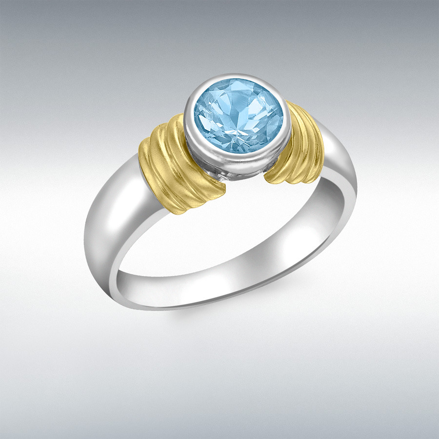 9ct White and Yellow Gold Blue Topaz Ring