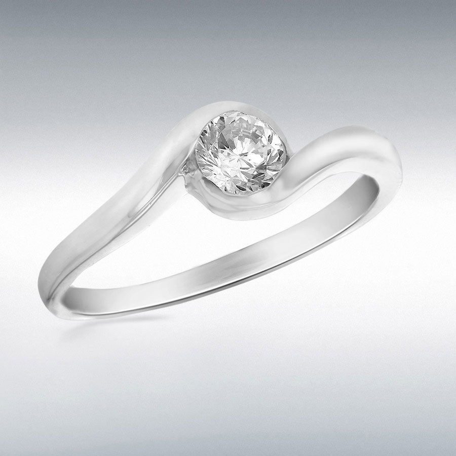 Sterling Silver White 5mm CZ Bypass Shoulder Ring