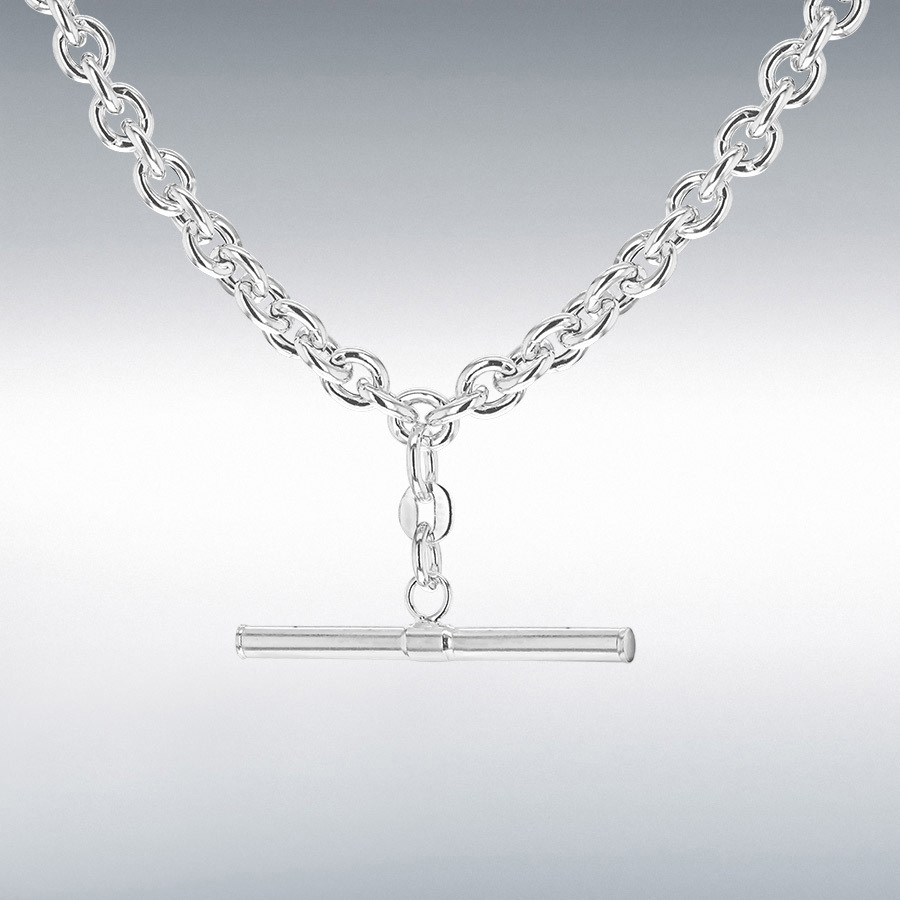 Sterling Silver 31mm x 2.6mm T-Bar 4.6mm Belcher Chain Albert-Clasp Necklace 46cm/18