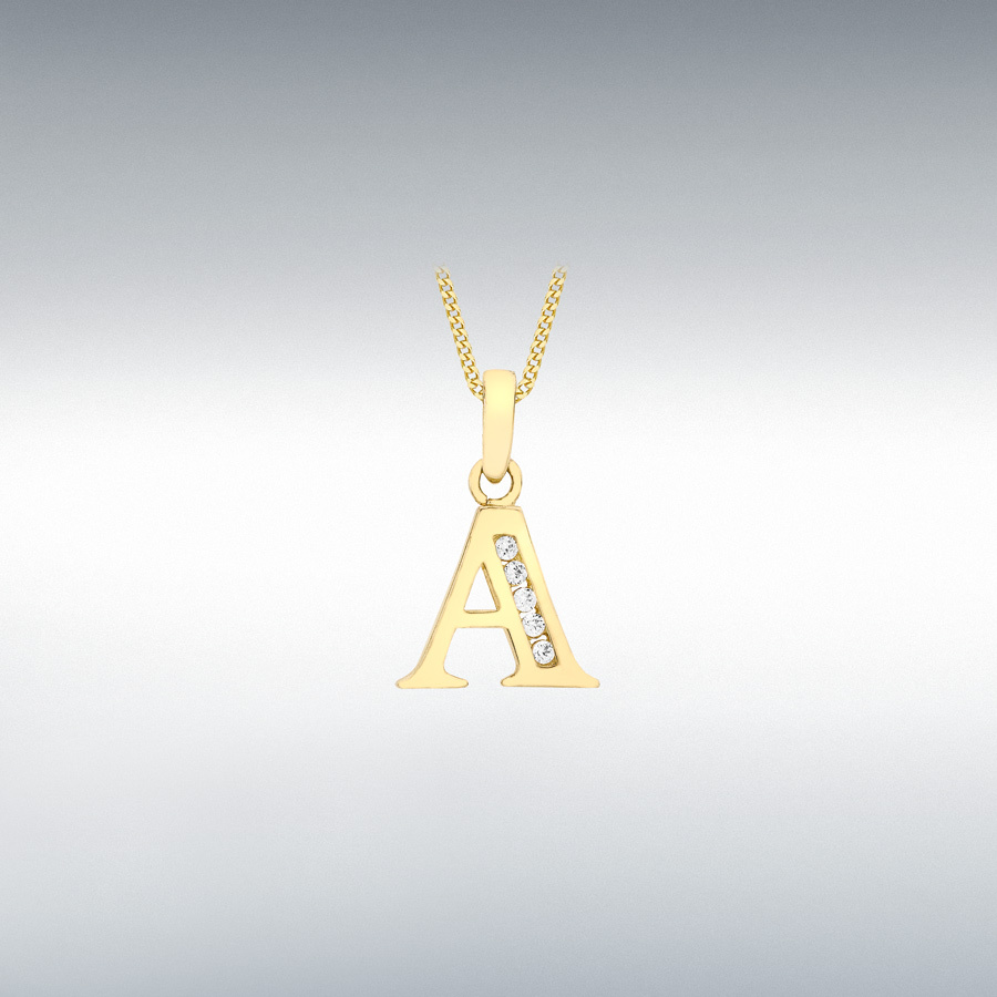9ct Yellow Gold CZ 10mm x 12mm 'A' Initial Pendant