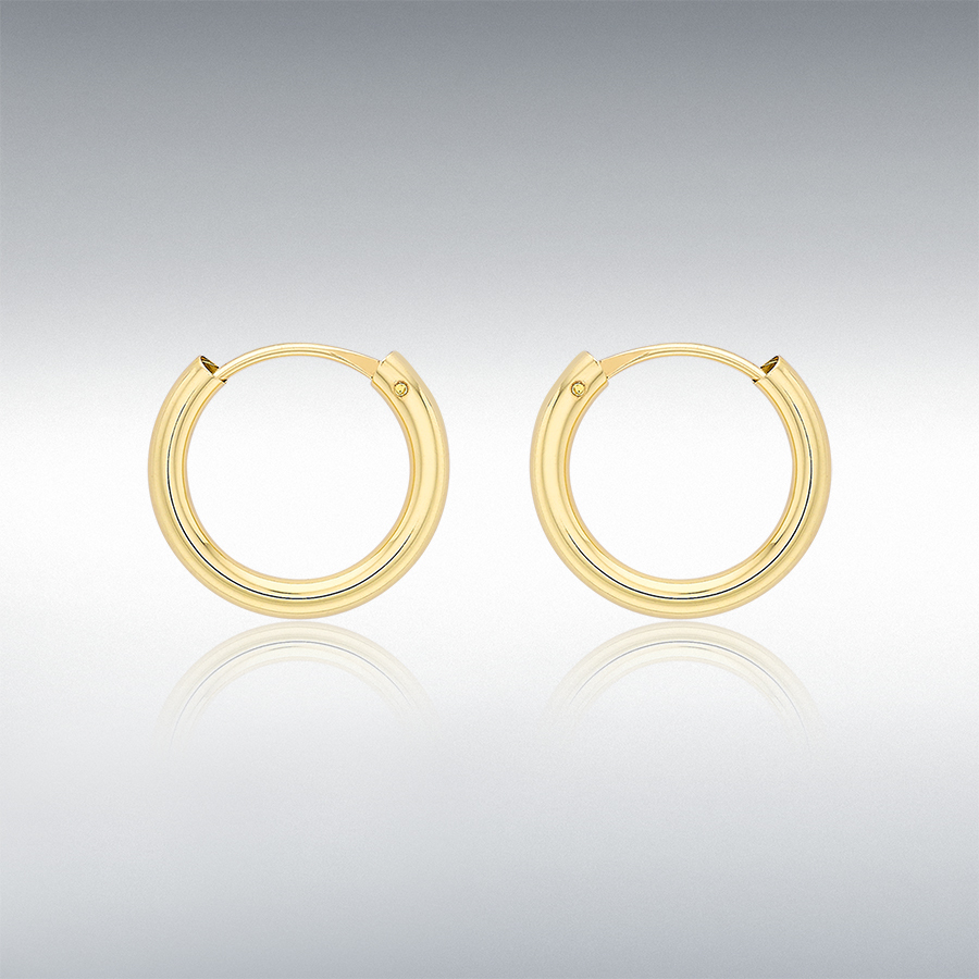 9ct Yellow Gold 2mm Hollow-Tube 13.5mm Hoop Earrings