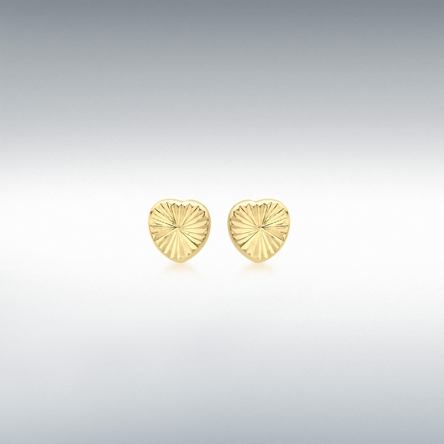 9ct Yellow Gold 6mm x 6mm Diamond Cut Heart Stud Earrings