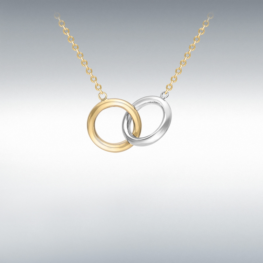 9ct 2-Colour Gold 11.8mm Linked-Rings Adjustable Necklace 43cm/17"-46cm/18