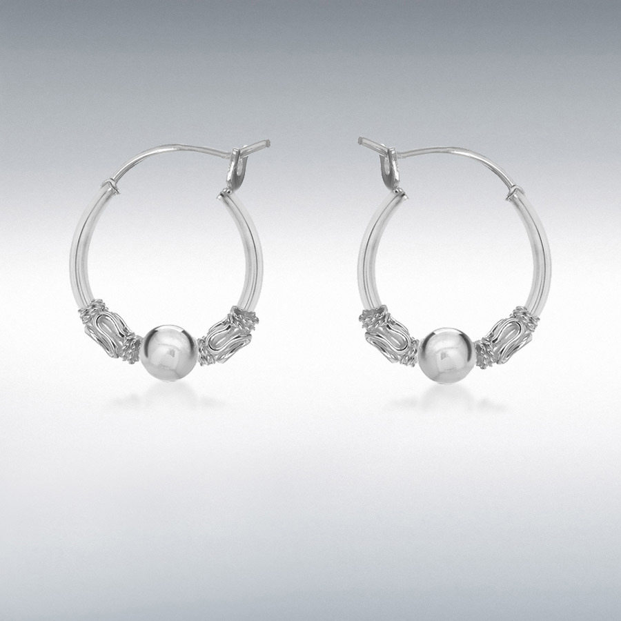 Sterling Silver 16mm Ball & Rope-Design Hoop Earrings