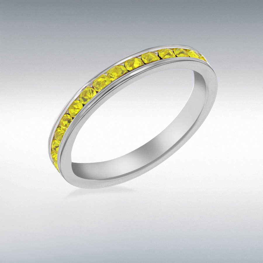 Sterling Silver Yellow Crystal 3mm Eternity Ring