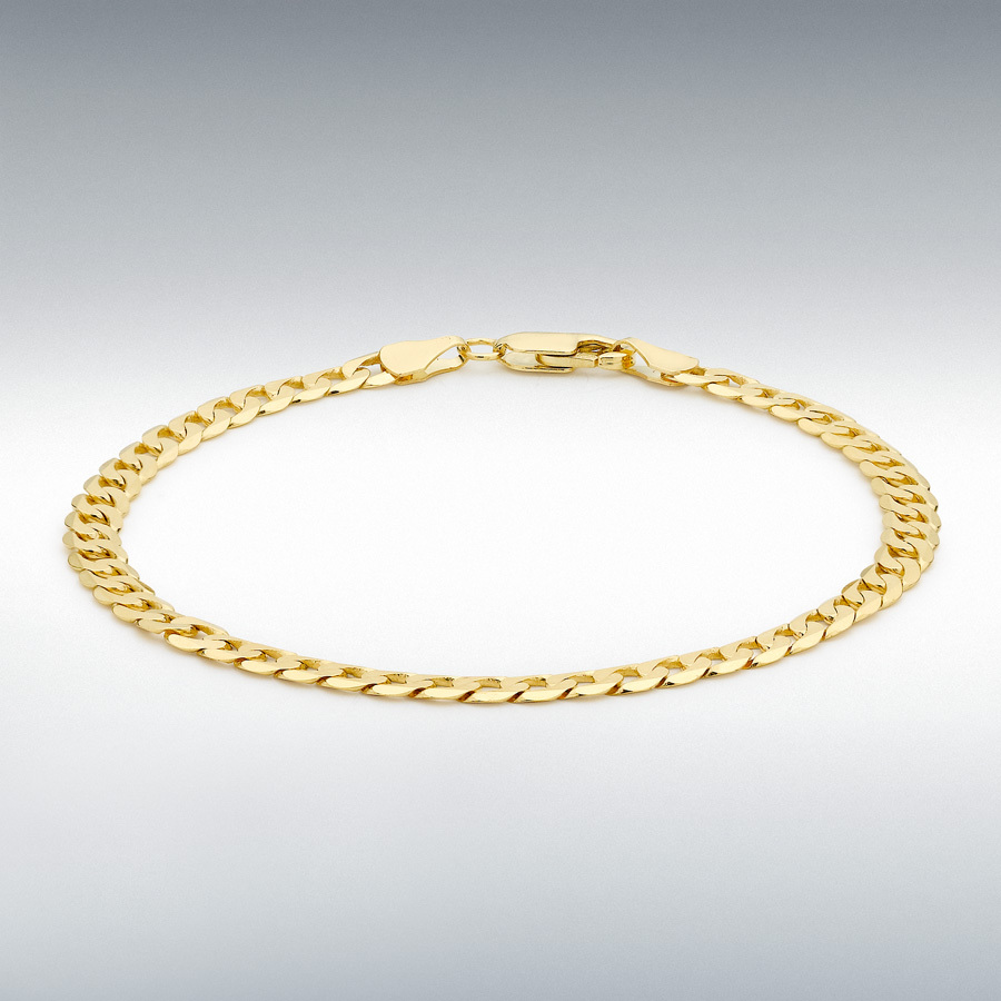 9ct Yellow Gold 4mm Flat Diamond Cut Curb Bracelet 20cm/8"