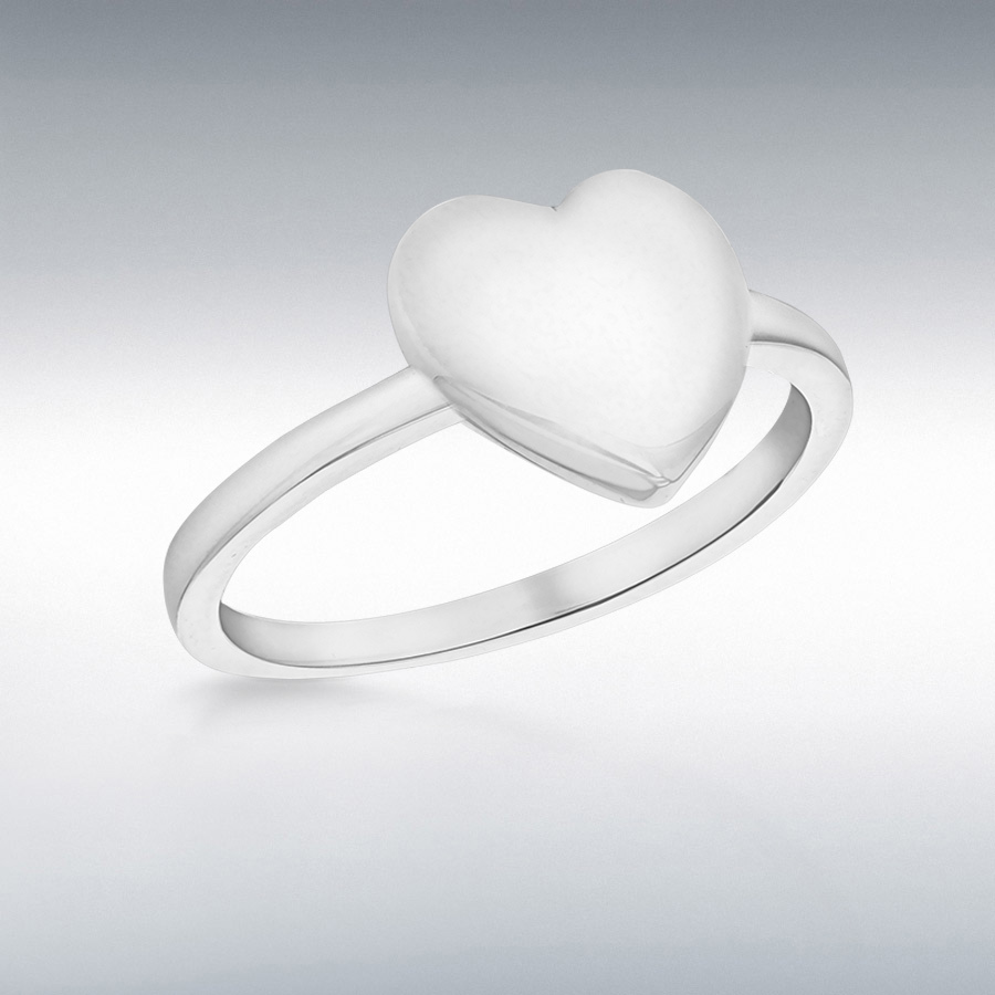 Sterling Silver Rhodium Plated 9.5mm x 9.5mm Plain Heart Ring 