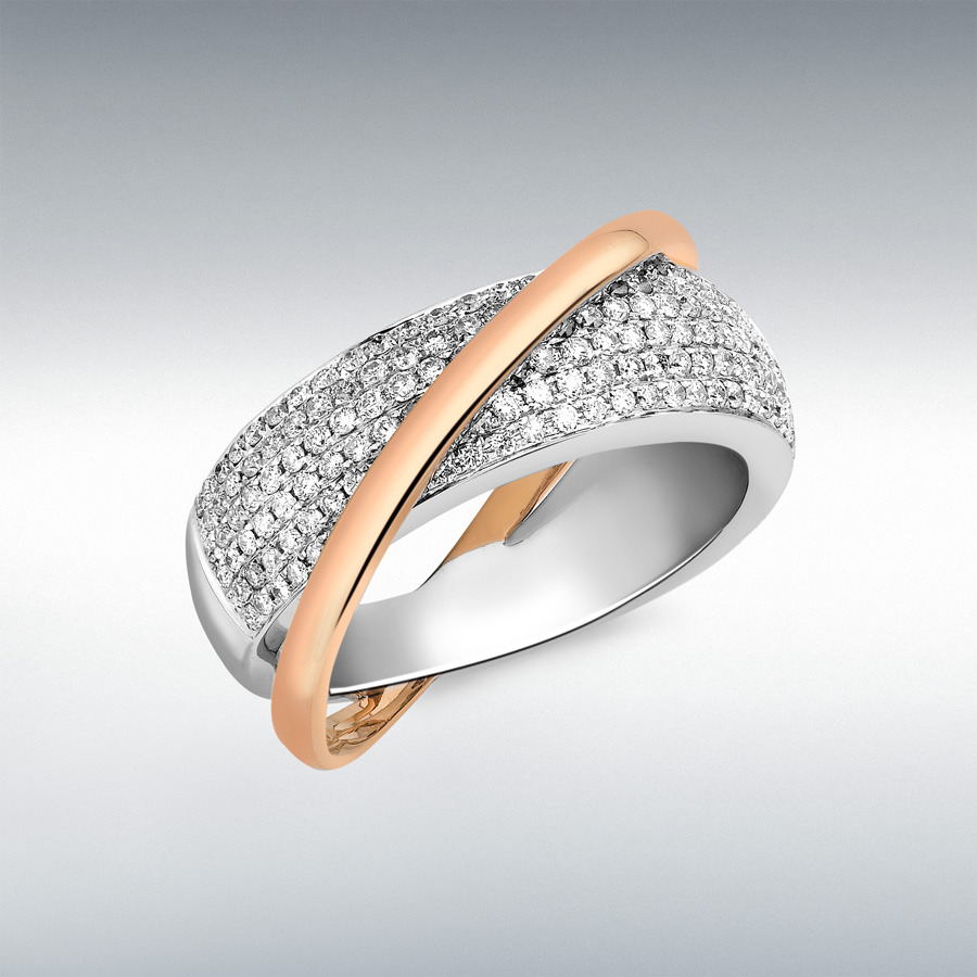18ct 2-Colour Gold 1.00ct Diamond Pave Set Crossover Ring