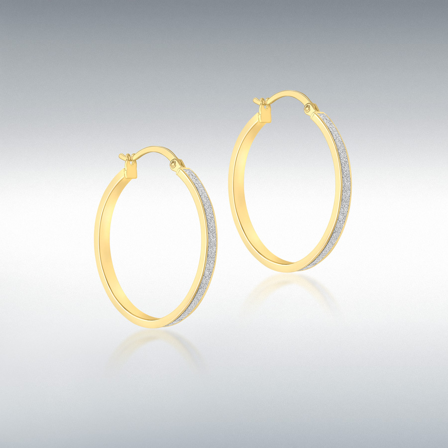 9ct Yellow Gold 2.5mm Tube 27mm Stardust Creole Earrings