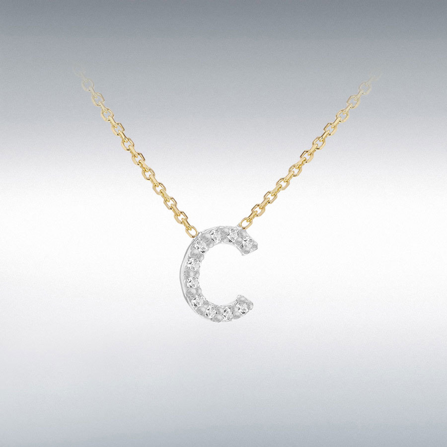 9ct 2-Colour Gold With 0.005ct Diamonds Mini Initial "C" Necklace 38cm/15"-43cm/17"