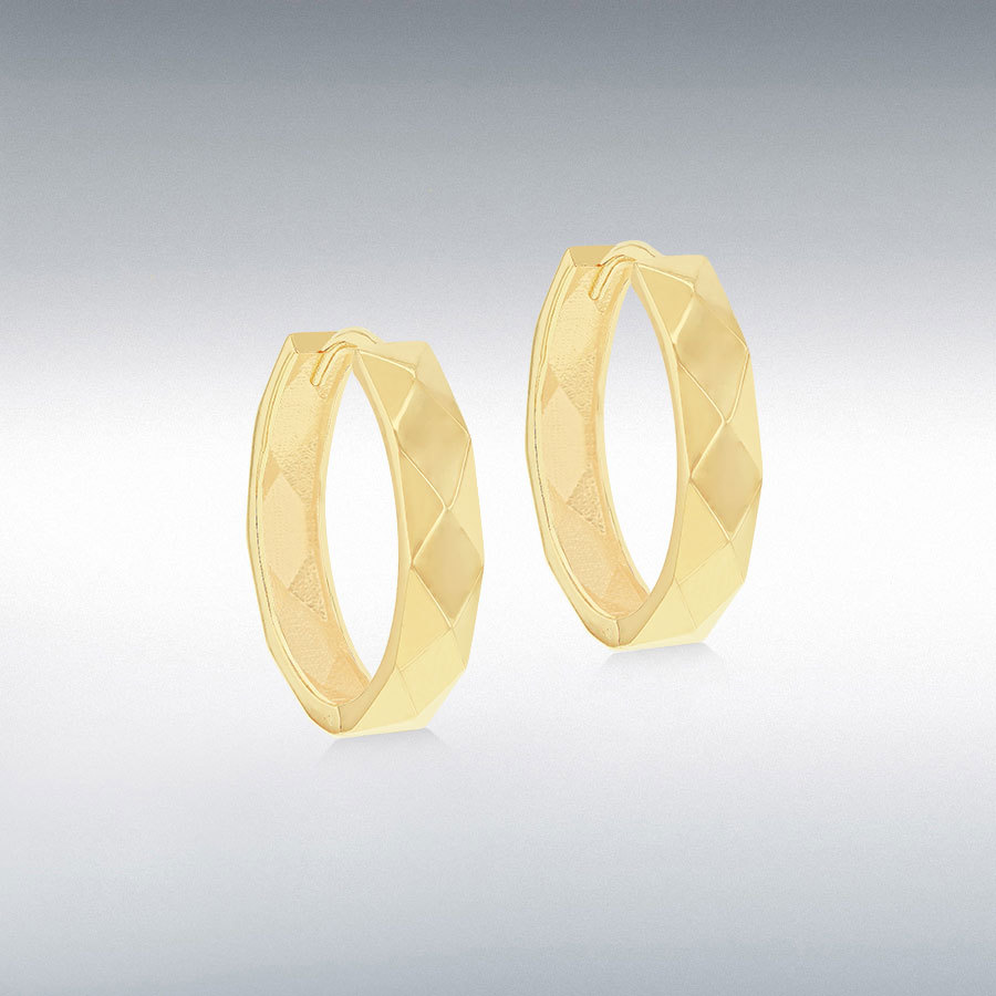 9ct Yellow Gold 3.5mm x 18mm Faceted Medum Hoop Earrings