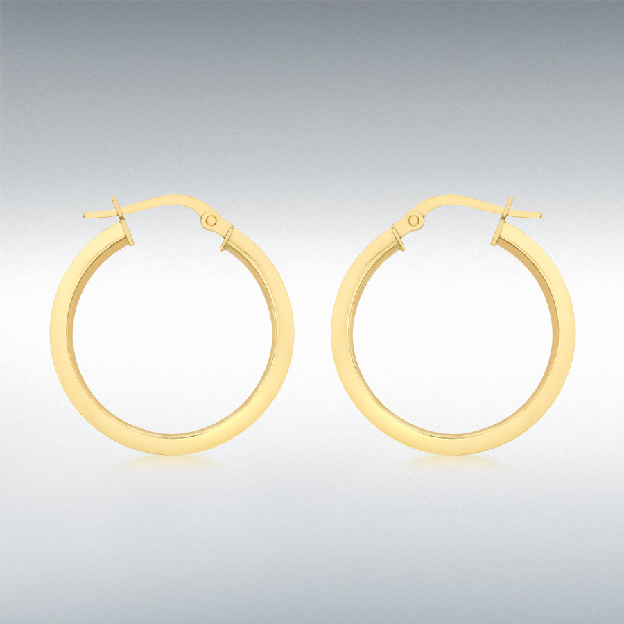 9ct Yellow Gold 2mm Square-Tube 22mm Round Hoop Creole Earrings