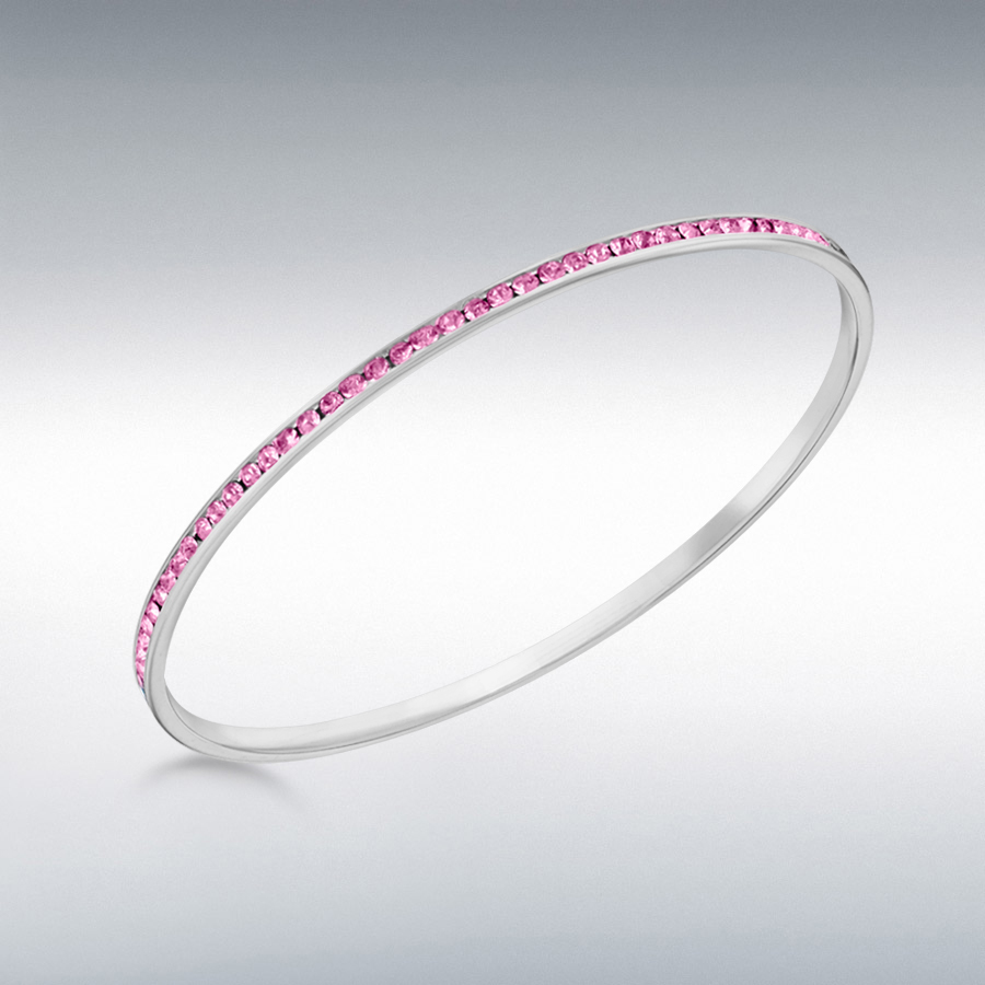Sterling Silver Pink Crystal B2mm Round Bangle