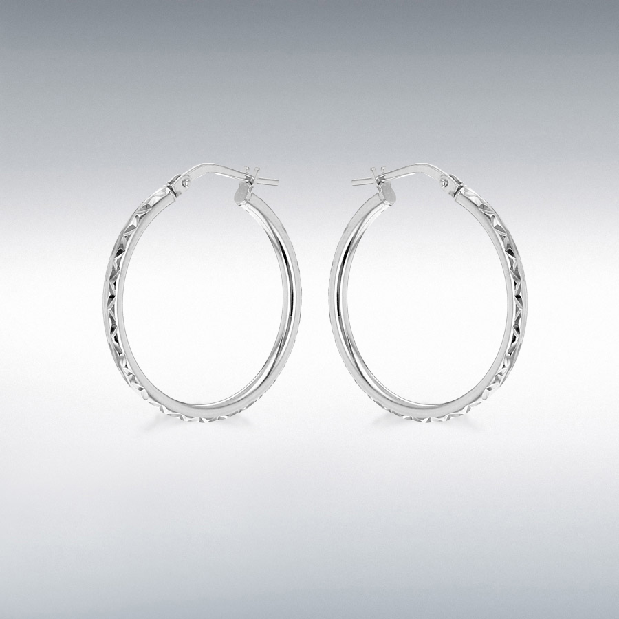 Sterling Silver 24mm Diamond Cut Hoop Earrings