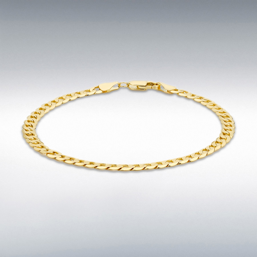 9ct Yellow Gold 4mm Flat Diamond Cut Curb Bracelet 23cm/9"